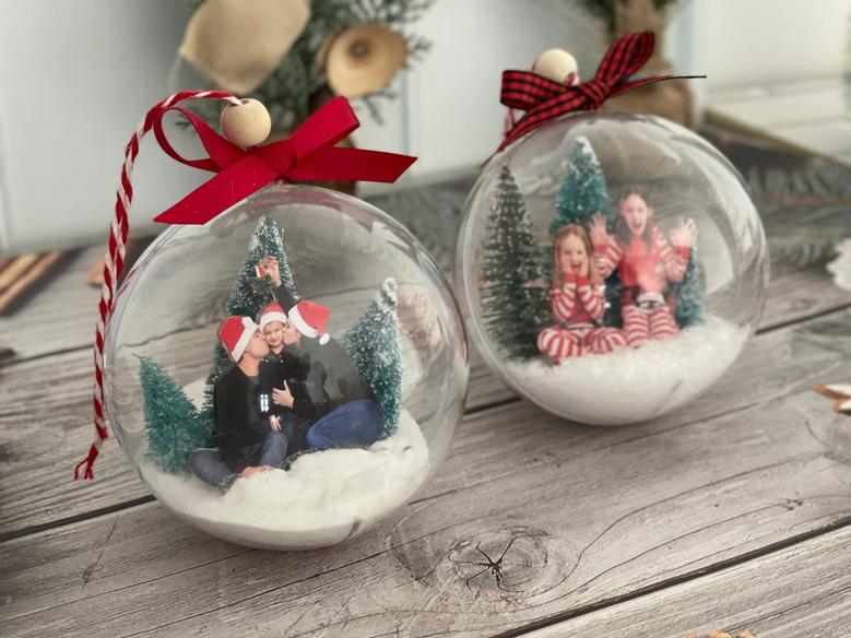 Custom Parent And Kid Photo Snow Ball Ornament 3D Ball Ornament