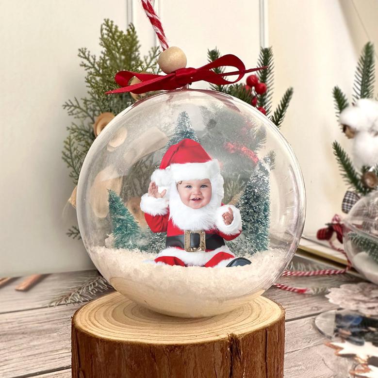 Custom Santa Baby Photo Snow 3D Ball Ornament Christmas Ball