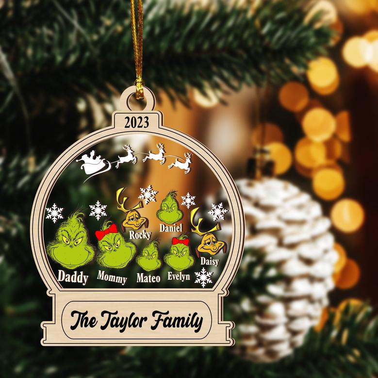 Personalized Grinch Family Acrylic Wooden Ornament Gift for Christmas