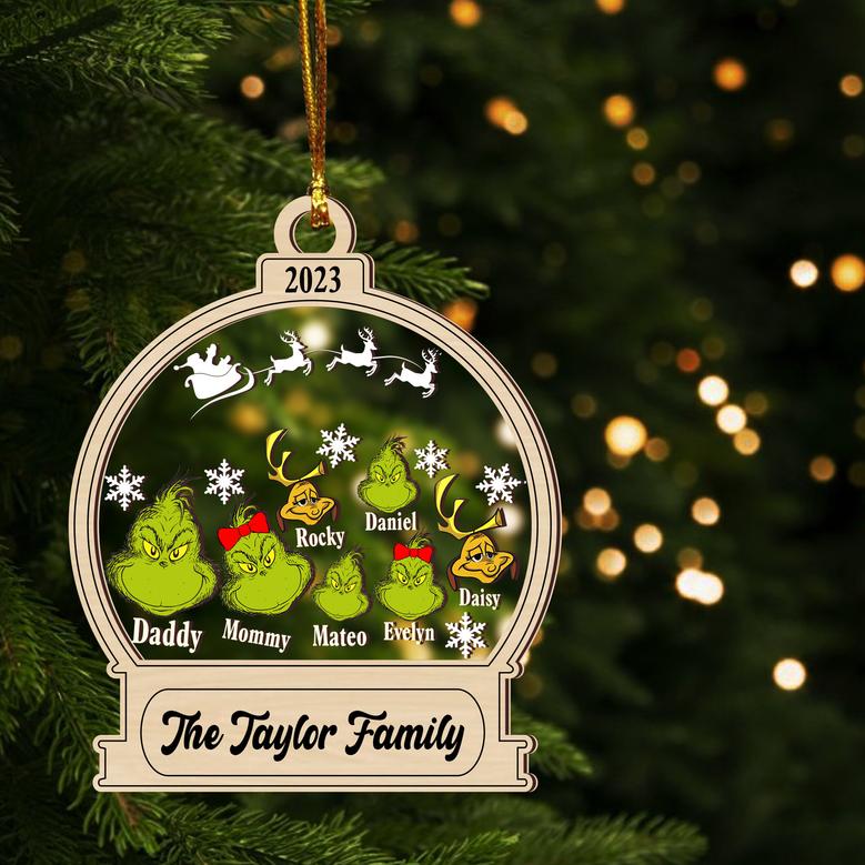 Personalized Grinch Family Acrylic Wooden Ornament Gift for Christmas