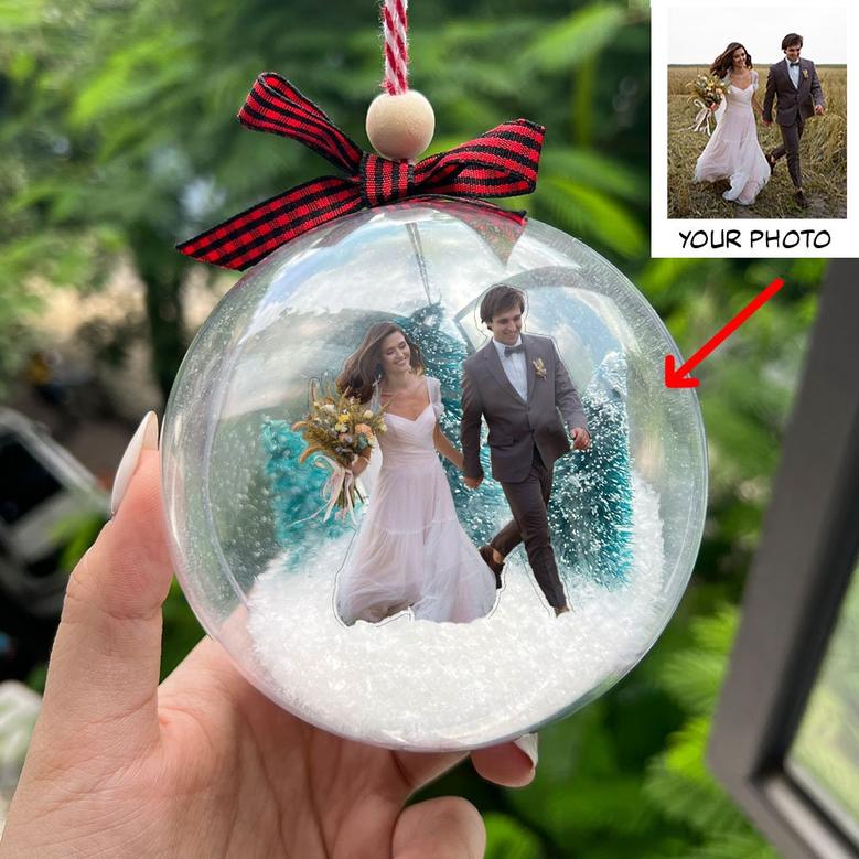 Custom Wedding Couple Photo Snow 3D Ball Christmas Ornament Gift