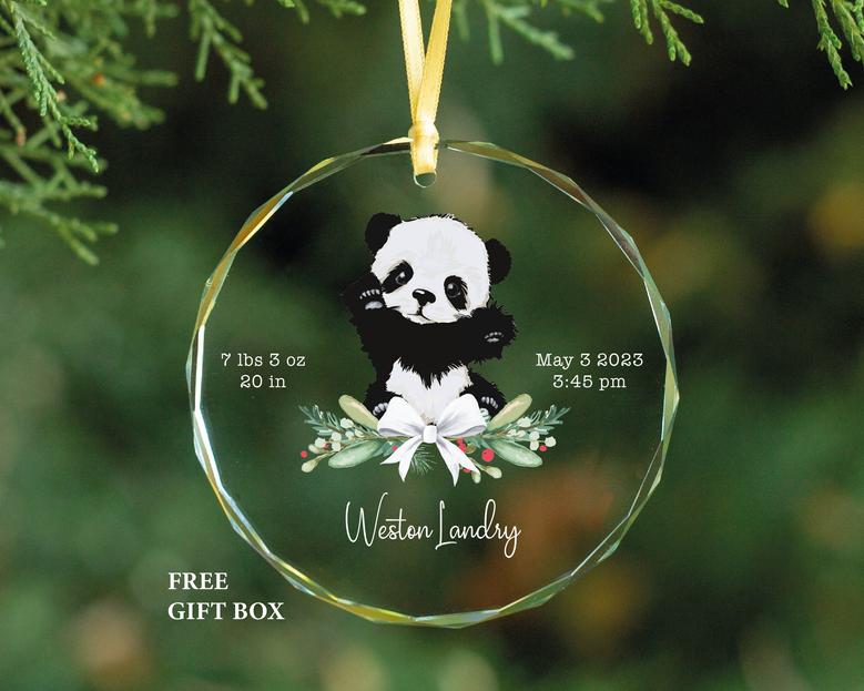 Personalized Baby Panda Glass Ornament Newborn Baby Christmas Gift