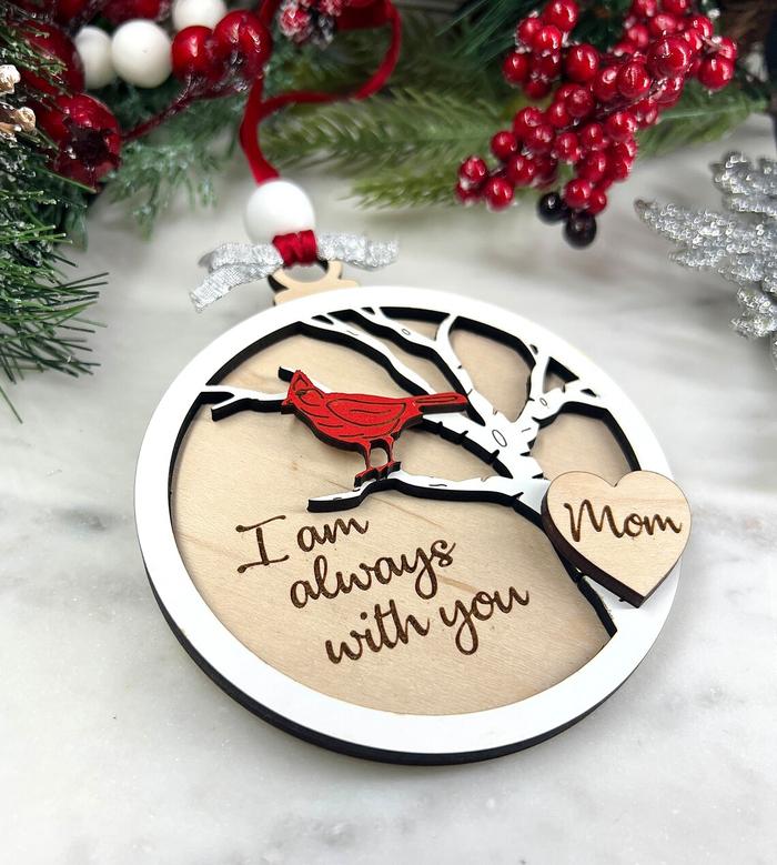 Personalized Cardinal Christmas Ornaments, Wood Ornament Gift For Mom