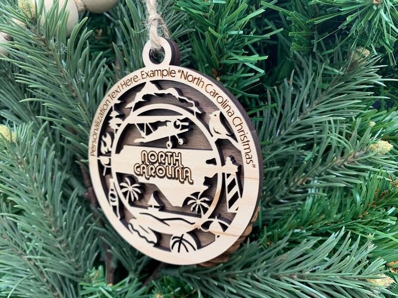 Personalized College Christmas Ornaments, Wood Ornament North Carolina