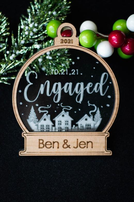 Personalized Engagement Christmas Ornaments, Wood Ornament