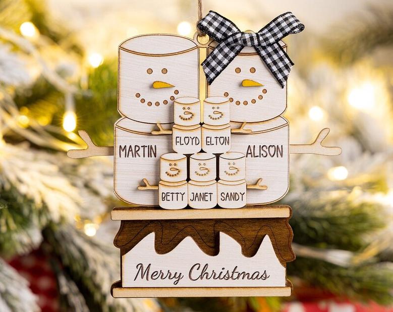 Personalized Family Christmas Ornaments, Wood Ornament