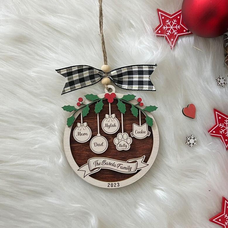Personalized Family Name Christmas Ornaments, Wood Ornament Gift