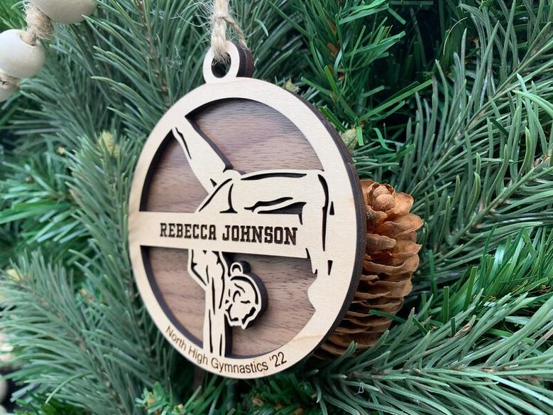 Personalized Gymnastics Christmas Ornaments, Sports Name Wood Ornament