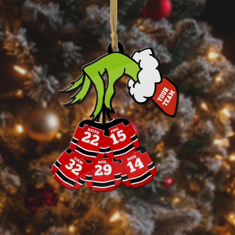 Personalized Hockey Christmas Ornaments, Grinchmas Family Wood Ornament
