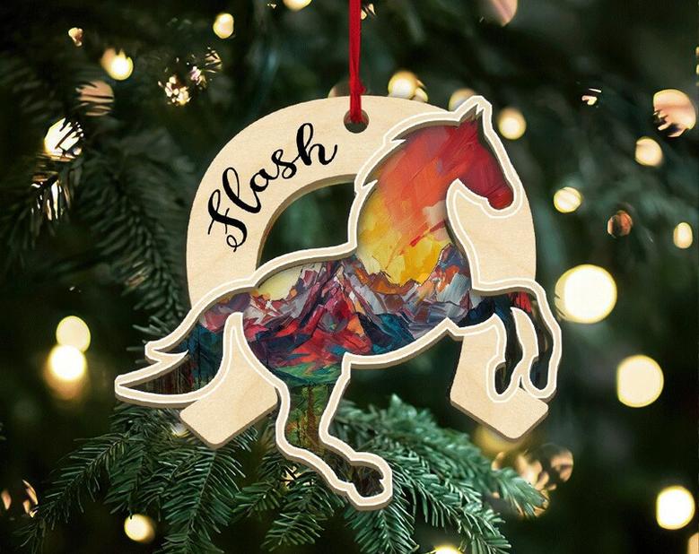Personalized Horse Christmas Ornaments, Suncatcher Wood Ornament