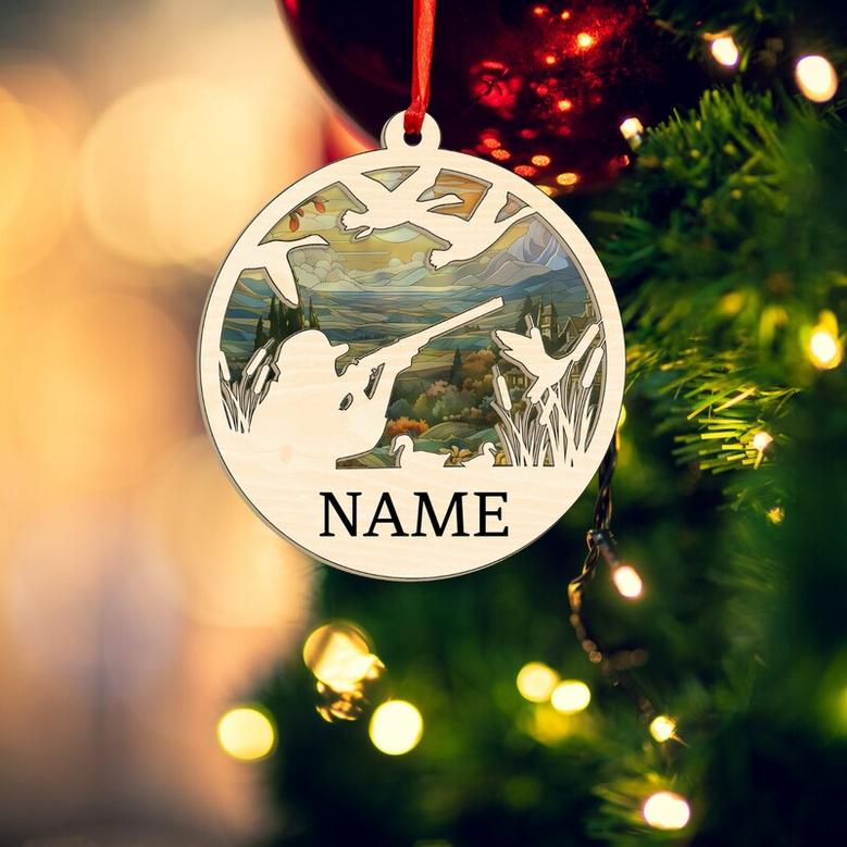 Personalized Hunting Christmas Ornaments, Suncatcher Wood Ornament Gift