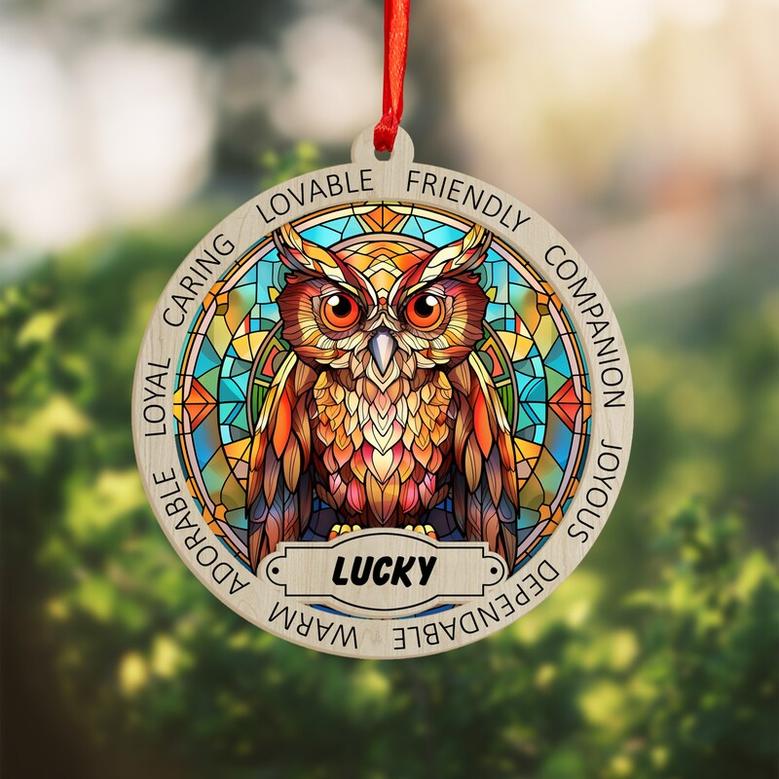 Personalized Owl Christmas Ornaments, SunCatcher Memorial Wood Ornament