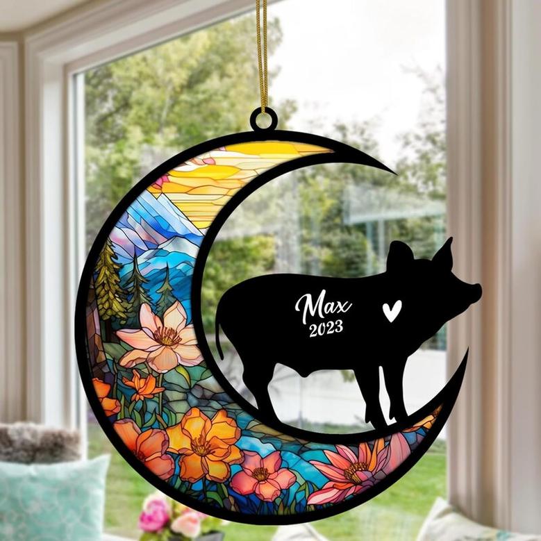 Personalized Pig Christmas Ornaments, Wood Hanging Suncatcher Ornament