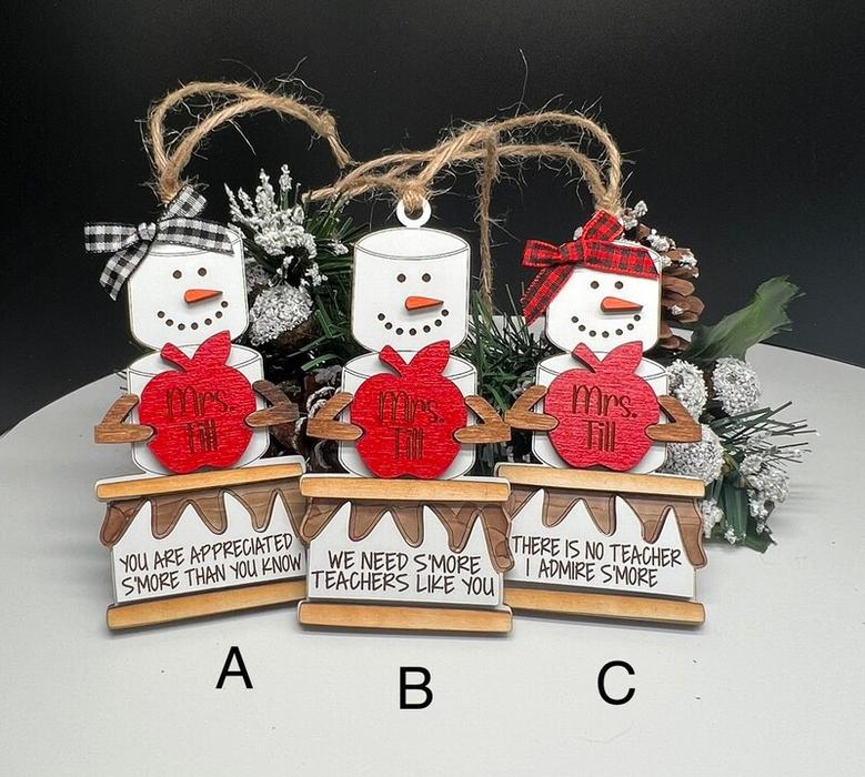 Personalized Teacher Christmas Ornaments, Wood Ornament Teacher Gift
