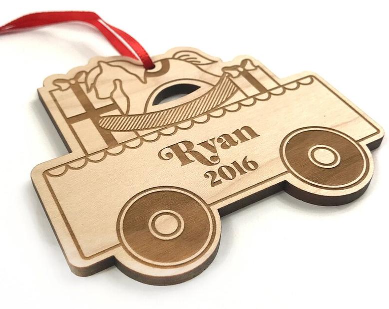 Personalized Train Christmas Ornaments, Wood Ornament