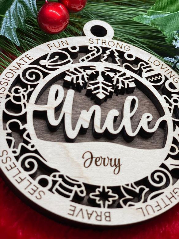 Personalized Uncle Christmas Ornaments, Wood Ornament