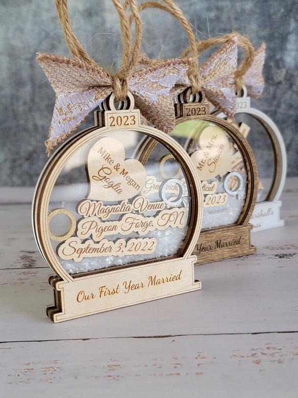 Personalized Wedding Christmas Ornaments, Wood Ornament