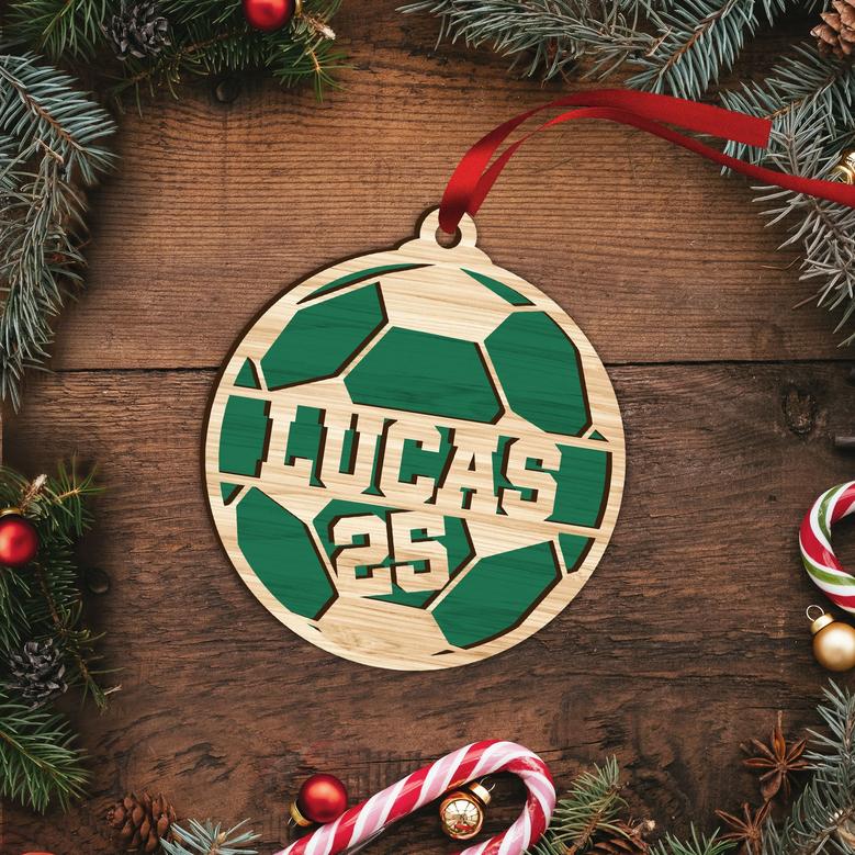 Personalized Soccer Christmas Ornaments, Wood Ornament Gift for Son