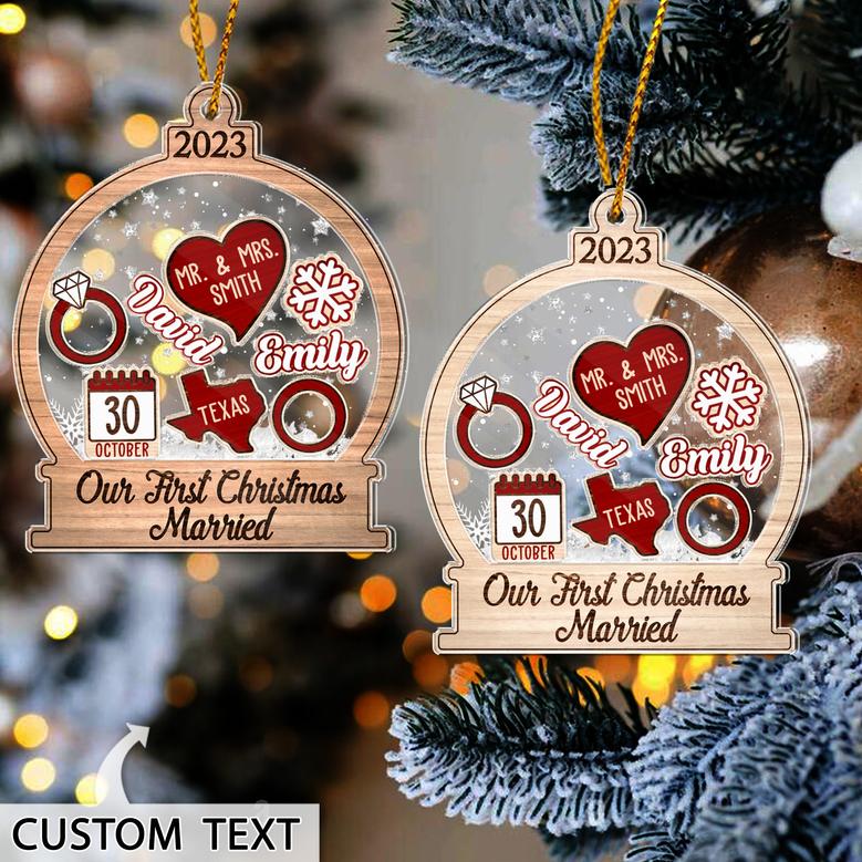 Personalized Wedding Christmas Ornaments, Wood Ornament Wedding Gift