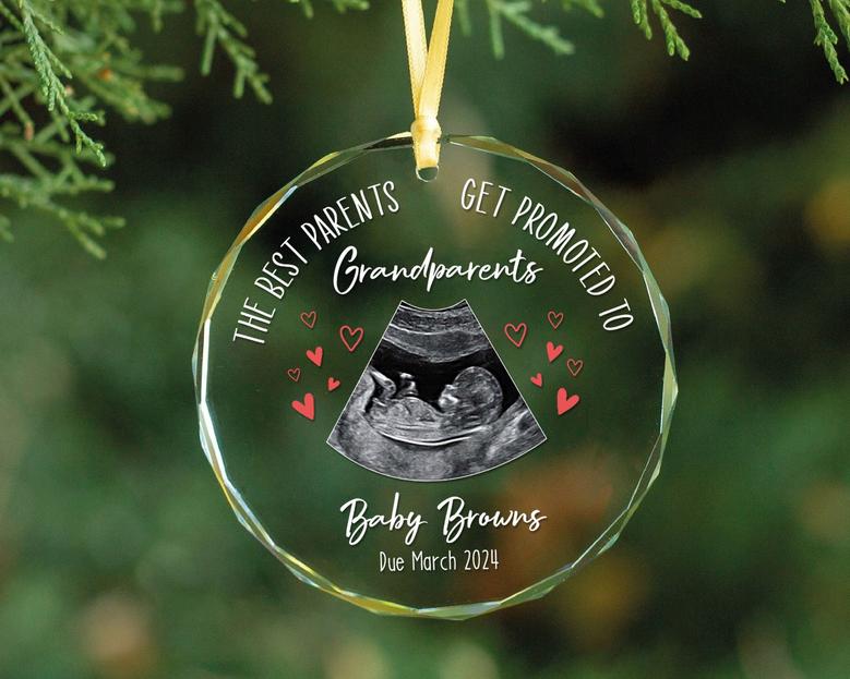 Custom Promoted To Grandparents New Baby Glass Ornament Christmas Gifts