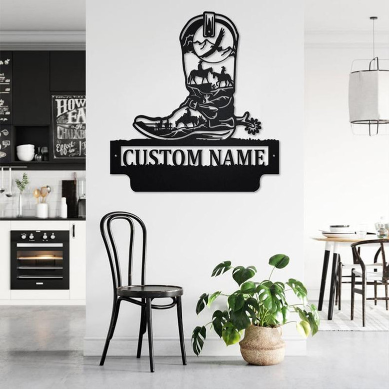 Custom Cowboy Boots Metal Wall Art, Personalized Cowboy Boots Name Sign Decoration For Room, Cowboy Boots Home Decor, Custom Cowboy Boots