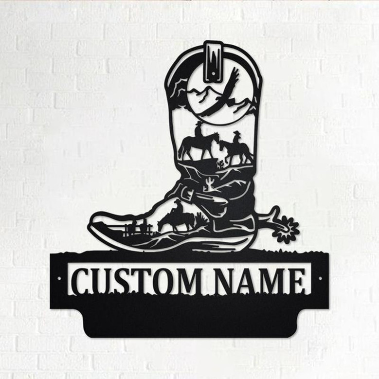 Custom Cowboy Boots Metal Wall Art, Personalized Cowboy Boots Name Sign Decoration For Room, Cowboy Boots Home Decor, Custom Cowboy Boots