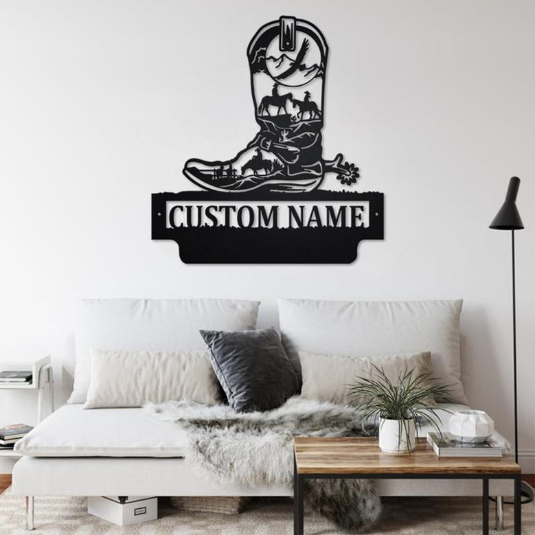 Custom Cowboy Boots Metal Wall Art, Personalized Cowboy Boots Name Sign Decoration For Room, Cowboy Boots Home Decor, Custom Cowboy Boots