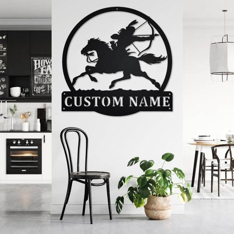 Custom Indian Riding A Horse Metal Wall Art, Personalized Indian Riding Name Sign Decoration For Room, Indian Riding Home Decor