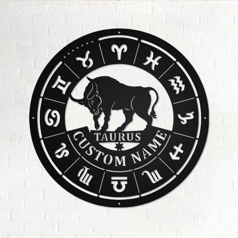 Custom Taurus Zodiac Metal Wall Art, Personalized Taurus Zodiac Name Sign Decoration For Room, Horoscope Home Decor, Custom Taurus Zodiac