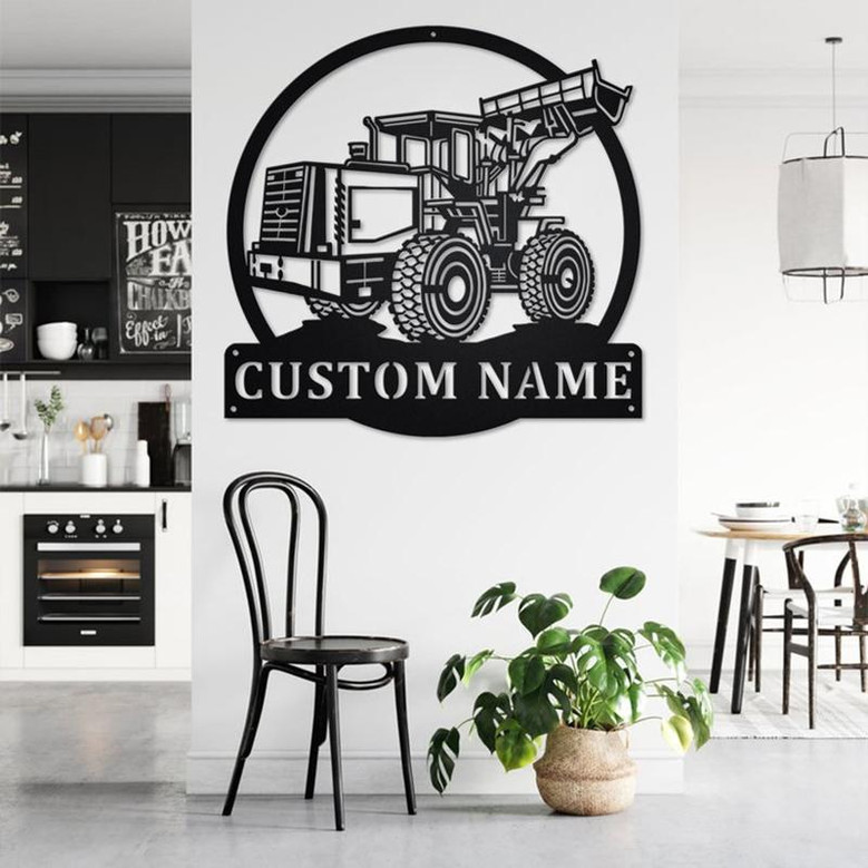 Custom Wheel Loader Bulldozer Metal Wall Art, Personalized Truck Driver Name Sign Decoration For Room, Wheel Loader Bulldozer Home Decor
