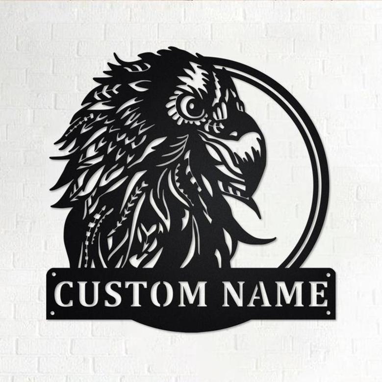Custom Zentangle Eagle Metal Wall Art, Personalized Eagle Name Sign Decoration For Room, Eagle Metal Home Decor, Custom Zentangle Eagle