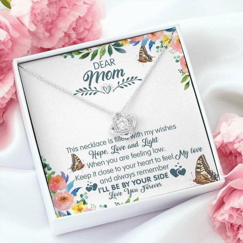 Dear Mom, I'll Be By Your Side Love Knot Necklace, To My Mom Gift Birthday, Christmas Mother's Day Gift For Mom, Mommy Necklace Gift