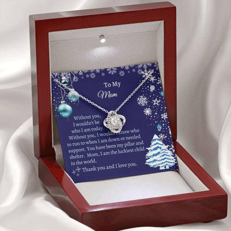 Gift For Mom, Love Knot Necklace - Christmas Blue