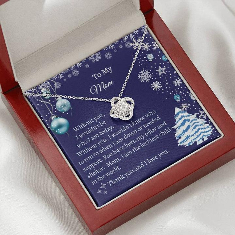 Gift For Mom, Love Knot Necklace - Christmas Blue