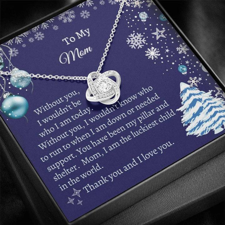 Gift For Mom, Love Knot Necklace - Christmas Blue