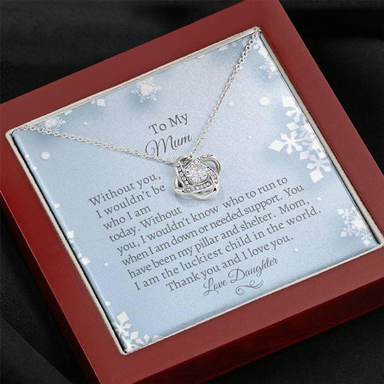 Gift For Mom, Love Knot Necklace - Snowflake-Light Blue