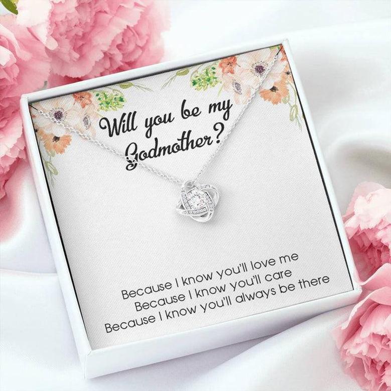 Godmother Gift • Godmother Necklace • Gift For Godmother • Godmother Proposal, Will You Be My Godmother Love Knot Necklace