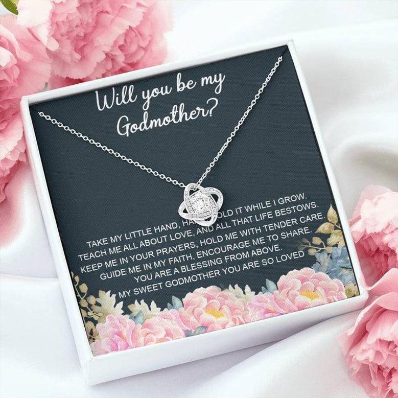 Godmother Proposal Necklace Gift, Will You Be My Godmother, Gift For Godmother Love Knot Necklace