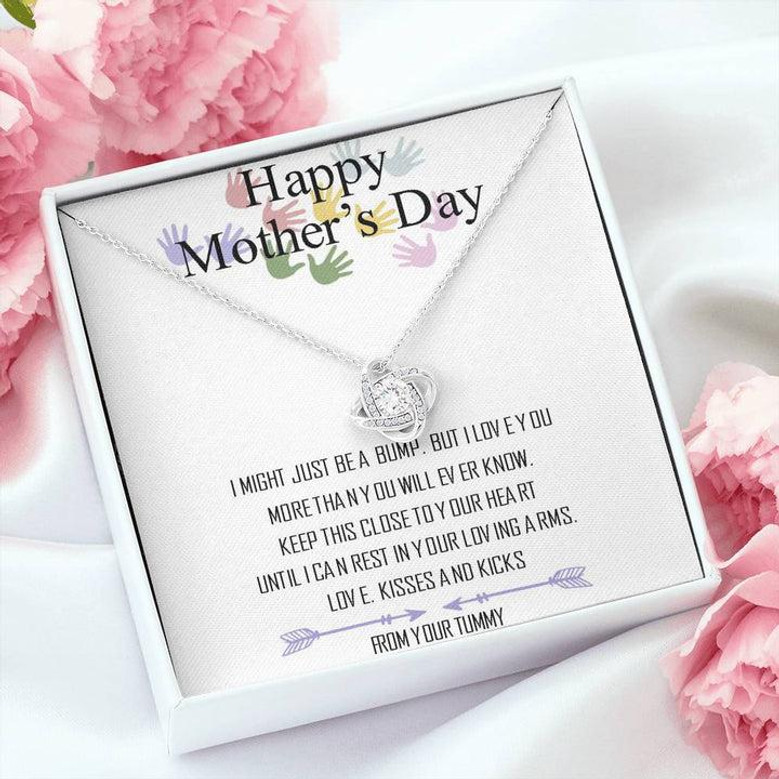 Happy Mothers Day From Your Bump Gift To Expecting Mom, Mother's Day Gift, Mothers Day Love Knot Necklace For Pregnant Expecting Moms Gift