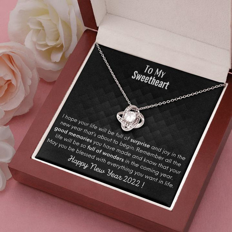 Happy New Year 2022 Cards, Happy New Year 2022 Love Knot Necklace, Gift For Her, Gift For Him, Happy New Year 2022 Gifts For All