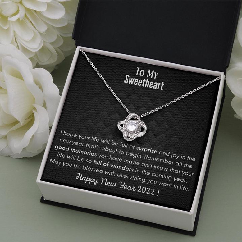 Happy New Year 2022 Cards, Happy New Year 2022 Love Knot Necklace, Gift For Her, Gift For Him, Happy New Year 2022 Gifts For All