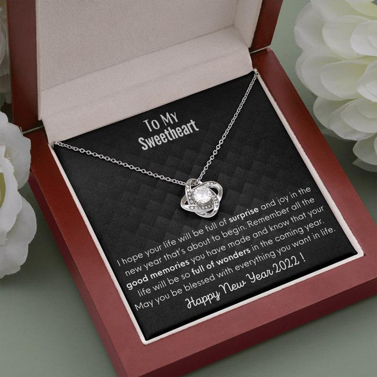 Happy New Year 2022 Cards, Happy New Year 2022 Love Knot Necklace, Gift For Her, Gift For Him, Happy New Year 2022 Gifts For All
