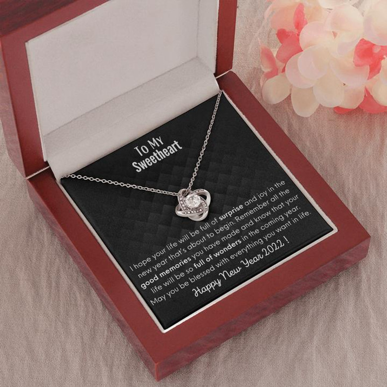Happy New Year 2022 Cards, Happy New Year 2022 Love Knot Necklace, Gift For Her, Gift For Him, Happy New Year 2022 Gifts For All