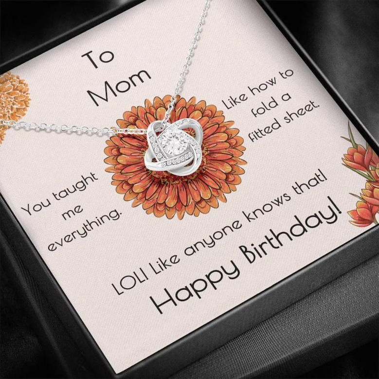 Mom Necklace, Mom Birthday Gift Fitted Sheet Love Knot Necklace