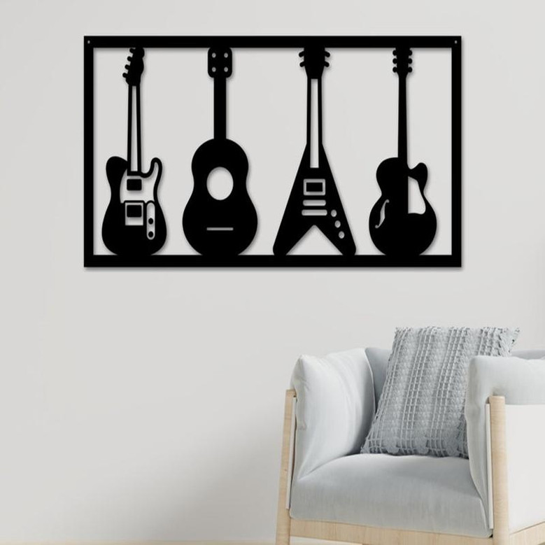 Music Decor, Guitar Sign, Music Room Decor, Musical Note Sign, Record Decor, Guitar Art, Metal Sign, Metal Wall Art, Musician Sign, Guitar