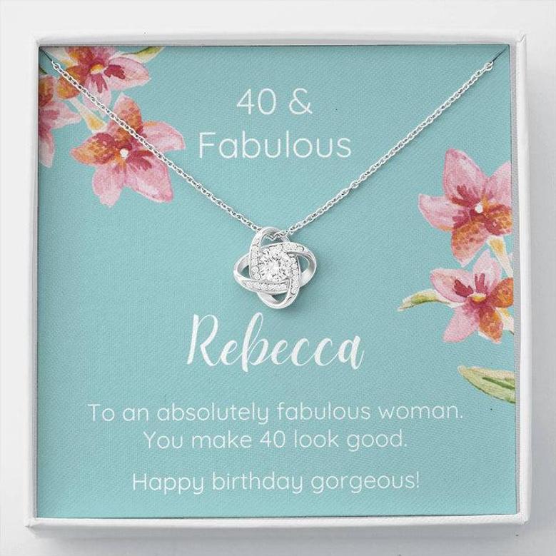 Personalized 40 & Fabulous Woman Love Knot Necklace