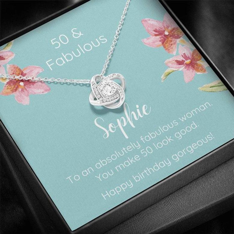 Personalized 50 & Fabulous Woman Love Knot Necklace