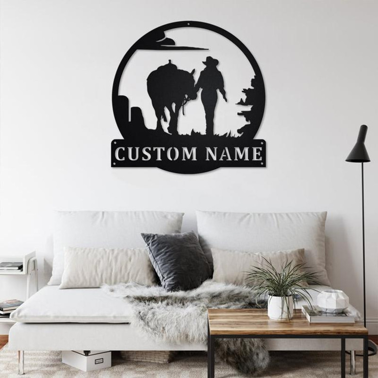 Personalized Cowgirl Walking With Horse Metal Sign | Country Girl Metal Wall Art | Cowgirl Metal Sign | Gift For Cowgirl | Horse Lover Gift