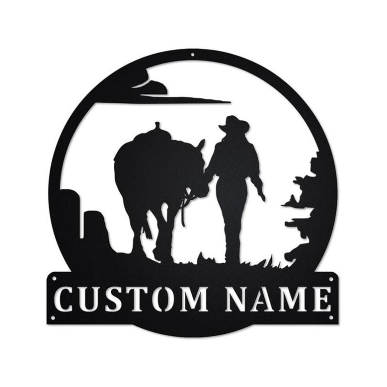 Personalized Cowgirl Walking With Horse Metal Sign | Country Girl Metal Wall Art | Cowgirl Metal Sign | Gift For Cowgirl | Horse Lover Gift
