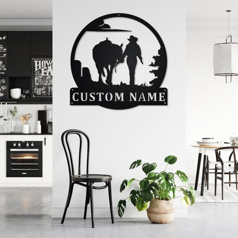 Personalized Cowgirl Walking With Horse Metal Sign | Country Girl Metal Wall Art | Cowgirl Metal Sign | Gift For Cowgirl | Horse Lover Gift